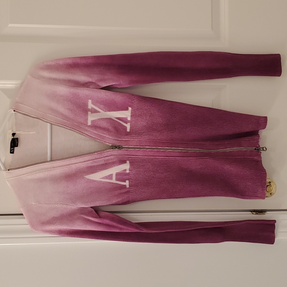 Armani Exchange pink and white zip up sweater